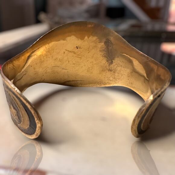 Vintage Brass Hand Painted TAURUS Zodiac Astrology Cuff Bracelet - Picture 6 of 8